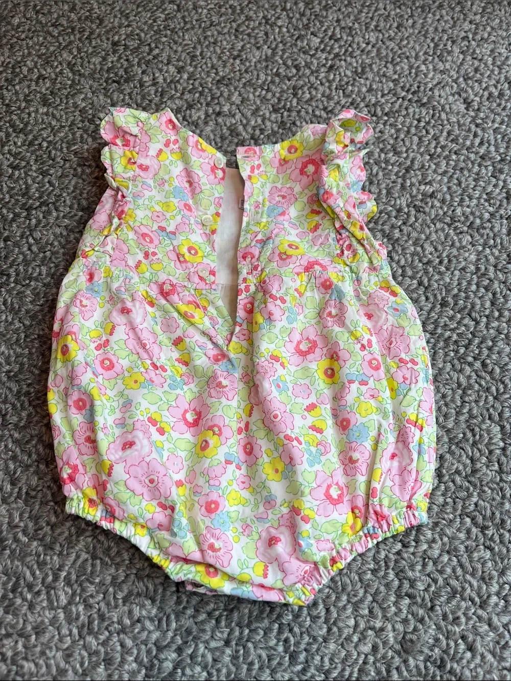 Jacadi Pink & Yellow Floral Ruffle Baby Romper